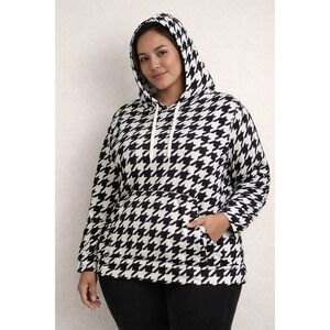Womens‎ Houndstooth Hoodie 1XL Black White Pullover Kangaroo Pocket Whimsigoth